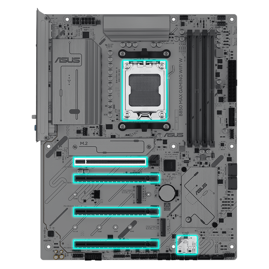 ASUS B850 MAX GAMING WIFI W - AMD AM5 ATX Motherboard, White PCB